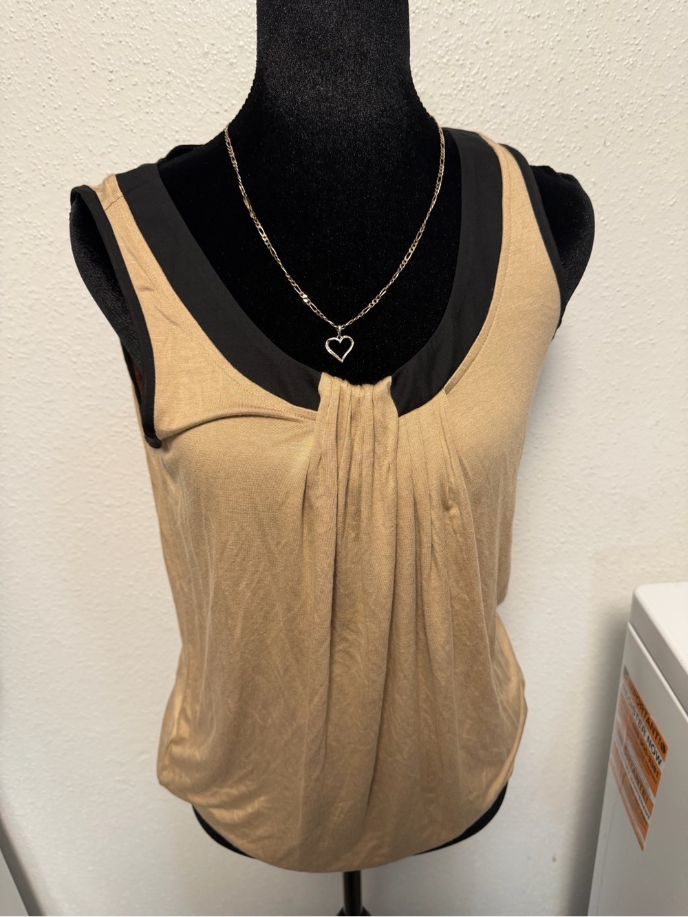 LOFT Tan Tank with Black Trim V-Neck Layered Front